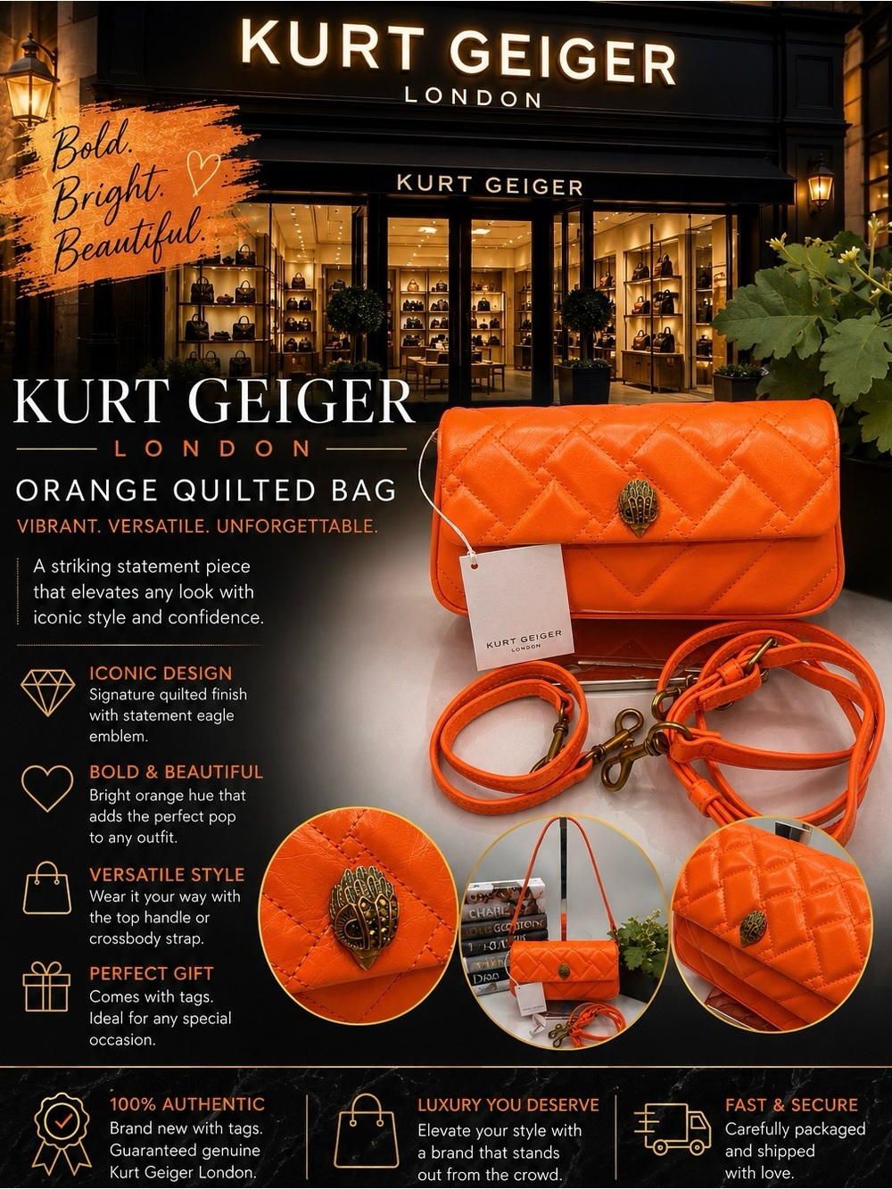Kurt Geiger NWT Orange Pickle Shoulder and Crossbody Bag